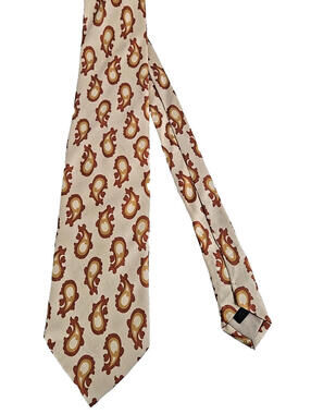 Allea Milano Cream Rust Tan Paisley Print Pure Silk Necktie Tie NWT Italy
